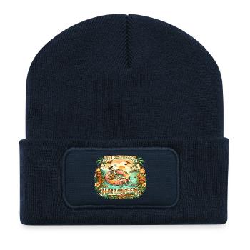 Waiting for Halloween Skeleton Hallloween Anticipation - Recycled Patch Beanie - french navy - Front