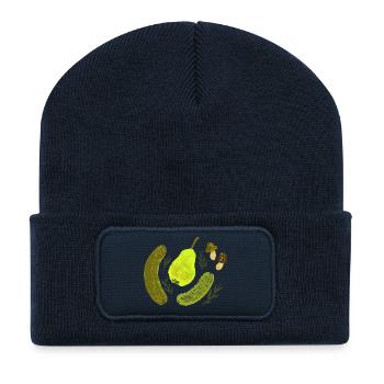 Collage de nature morte de fruits de jardin - Beanie recyclé à patch - bleu marine - Devant