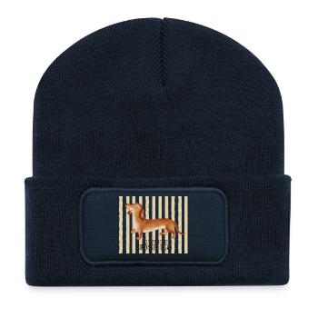 Kurze Beine, großes Ego – Lustiger Dackel - Recycelte Patch Beanie - French Navy - Vorne