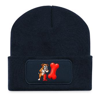Boxerhund pumpt riesigen Knochenballon - Recycelte Patch Beanie - French Navy - Vorne