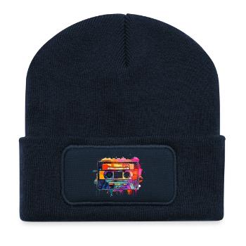 Retro-Kassetten-Audioband Vintage, 70er, 80er, 90er, - Recycelte Patch Beanie - French Navy - Vorne