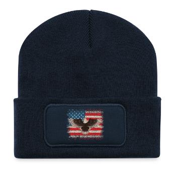 Weißkopfseeadler USA Flagge Amerikanischer Adler  - Recycelte Patch Beanie - French Navy - Vorne