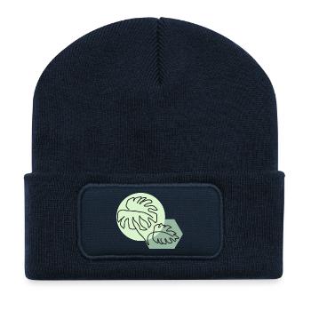 Pastellfarbene Monstera-Blätter im einfachen Linienstil - Recycelte Patch Beanie - French Navy - Vorne