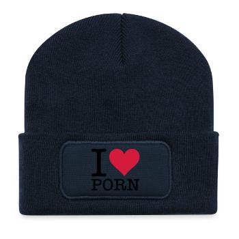 I love porn! - Beanie recyclé à patch - bleu marine - Devant