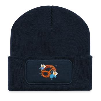 Brezel mit Enzian und Edelweiß - Recycelte Patch Beanie - French Navy - Vorne