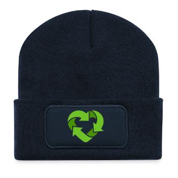 Recycling Heart + (Dein Text) - Recycled Patch Beanie - french navy - Front