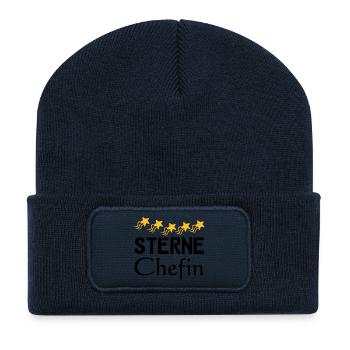 Sterne Chefin Geschenk - Recycelte Patch Beanie - French Navy - Vorne