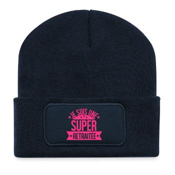 je suis une super retraitée - Beanie recyclé à patch - bleu marine - Devant