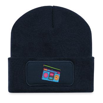 Hipster cassette recorder - Recycled Patch Beanie - french navy - Front