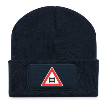 Route façon signe de train - Beanie recyclé à patch - bleu marine - Devant