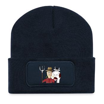 Bauer & Kuh | Landwirt | Kühe | Melken | Mistgabel - Recycelte Patch Beanie - French Navy - Vorne