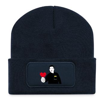 Schiri | Schiedsrichter | Rote Karte | Liebe Herz - Recycelte Patch Beanie - French Navy - Vorne
