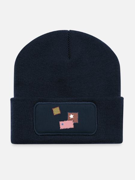 Flicken Reparatur Patchwork Stern Nähen Naht Nadel - Recycelte Patch Beanie - French Navy