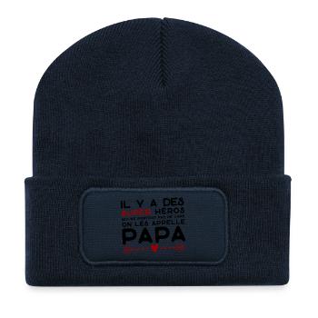 Papa super héros cadeau père - Beanie recyclé à patch - bleu marine - Devant