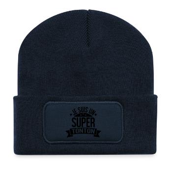 je suis un super tonton (vers.5) - Beanie recyclé à patch - bleu marine - Devant