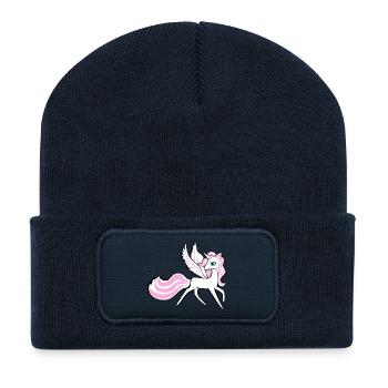 Einhorn Unicorn Pegasus Pferd - Pony mit Flügel - Recycelte Patch Beanie - French Navy - Vorne