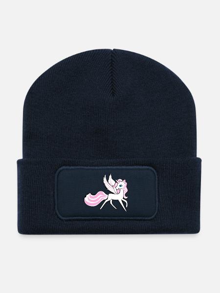 Licorne licorne cheval Pégase - poney avec des ailes - Beanie recyclé à patch - bleu marine