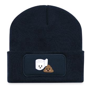 Toilet poo kawaii - Beanie recyclé à patch - bleu marine - Devant