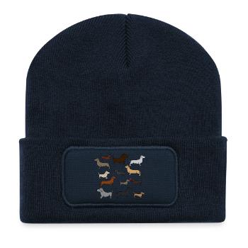 super mignon teckel , idée cadeau - Beanie recyclé à patch - bleu marine - Devant