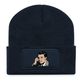 homme au téléphone - Beanie recyclé à patch - bleu marine - Devant