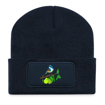 Blue bird and pear - Recycled Patch Beanie - french navy - Front