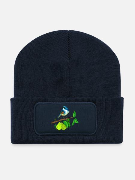 Blauer Vogel und Birne - Recycelte Patch Beanie - French Navy