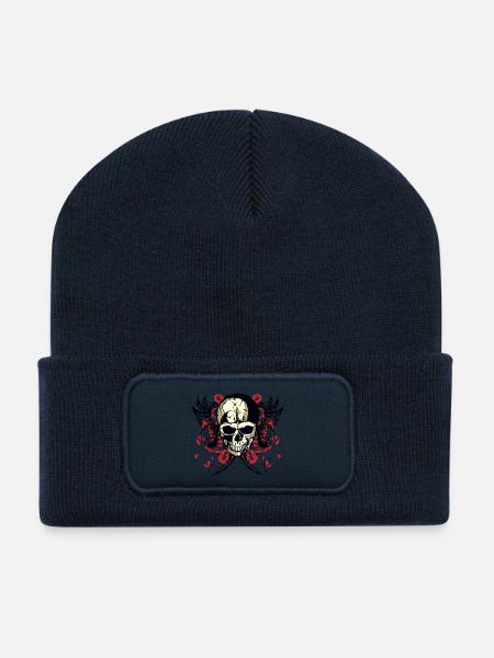 tete de mort crane skull fantaisie design 2005 m - Beanie recyclé à patch - bleu marine