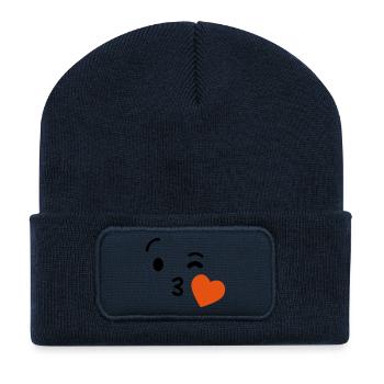Emoji Kuss Herz Liebe Emoji - Recycelte Patch Beanie - French Navy - Vorne