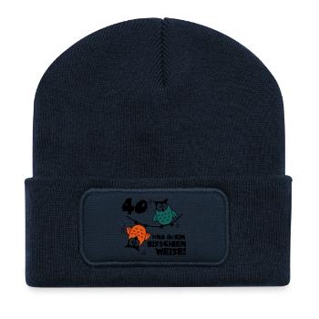 Geburtstag 40 und kein bisschen Weise, Eulen - Recycelte Patch Beanie - French Navy - Vorne