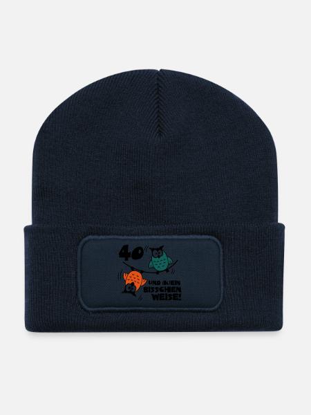 Geburtstag 40 und kein bisschen Weise, Eulen - Recycelte Patch Beanie - French Navy