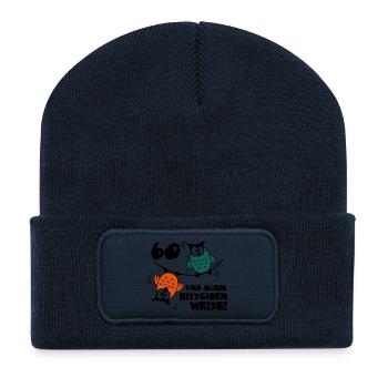 Geburtstag 60 und kein bisschen Weise, Eulen - Recycelte Patch Beanie - French Navy - Vorne