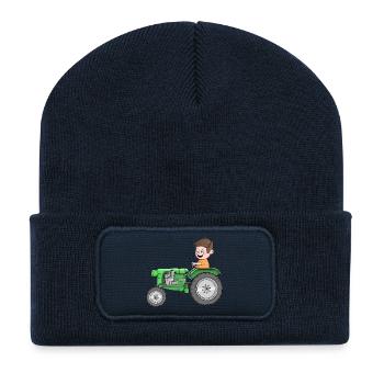 Tracteur pour enfants - Beanie recyclé à patch - bleu marine - Devant
