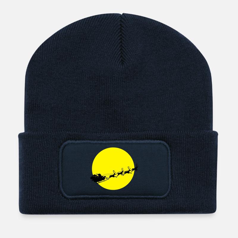 Père Noël dans une Pleine Lune - Beanie recyclé à patch - bleu marine