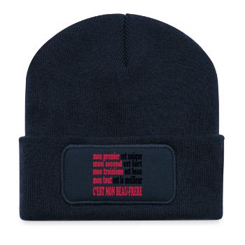 Mon beau-frère est beau - Beanie recyclé à patch - bleu marine - Devant