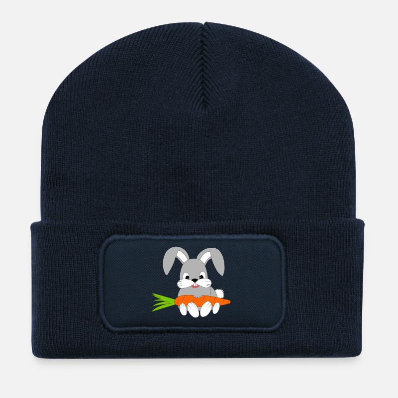Happy rabbit with the carrot - Recycled Patch Beanie - french navy