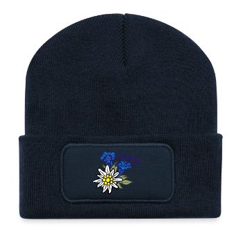 (edelweiss_mit_enzian_holladiho) - Recycelte Patch Beanie - French Navy - Vorne