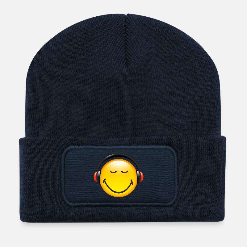 Smiley Glossy Headphones on - Recycelte Patch Beanie - French Navy