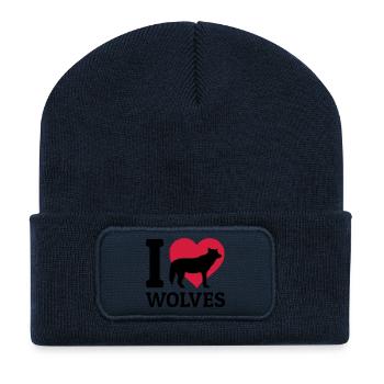 I love wolves - Beanie recyclé à patch - bleu marine - Devant