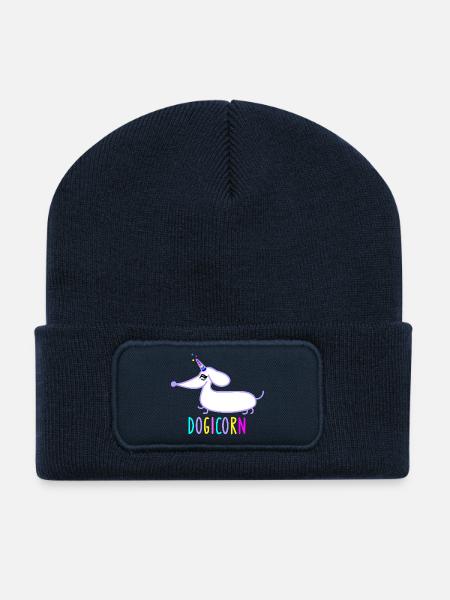 Dackel als Einhorn (b) - Recycelte Patch Beanie - French Navy