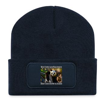 Panda Owl Panda Bear Raised By Owls German Funny - Recycled Patch Beanie - french navy - Front