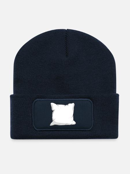 großes kuschliges weißes Daunen Kissen - Recycelte Patch Beanie - French Navy