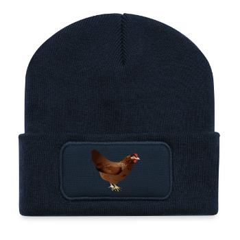Hand-drawn coloured brown chicken - Recycled Patch Beanie - french navy - Front