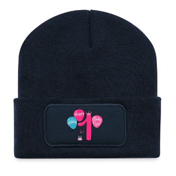Joyeux anniversaire 1 bébé fille - Beanie recyclé à patch - bleu marine - Devant