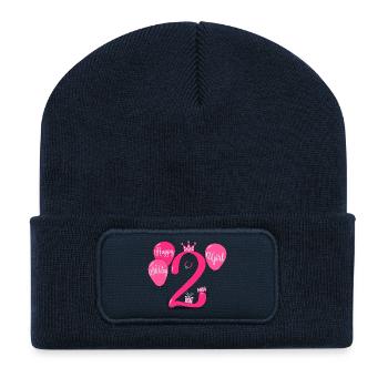 Joyeux anniversaire 2 Baby Girl - Beanie recyclé à patch - bleu marine - Devant