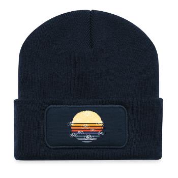 Retro Fahrradtour Sonnenuntergang Design - Recycelte Patch Beanie - French Navy - Vorne