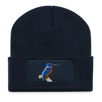 Conception d’oiseaux martin-pêcheurs : cadeau de pêche à la nature - Beanie recyclé à patch - bleu marine - Devant