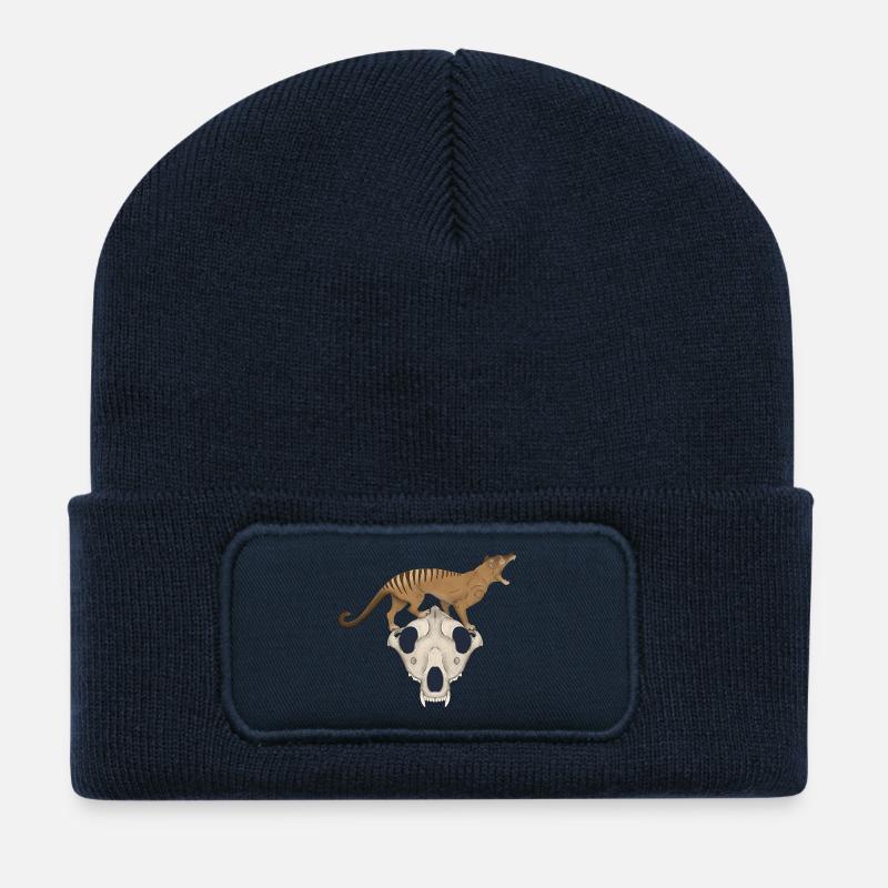 Thylacine Schädel - Tasmanischer Tiger Wolf Schädel - Recycelte Patch Beanie - French Navy