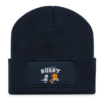 né pour faire du rugby comme tonton - Beanie recyclé à patch - bleu marine - Devant