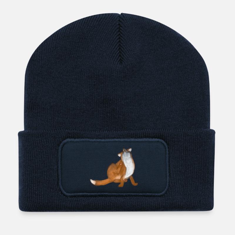 Kratzfuchs niedliche Tierzeichnung - Recycelte Patch Beanie - French Navy