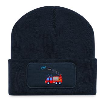 Camion de pompiers avec échelle et eau enfants - Beanie recyclé à patch - bleu marine - Devant
